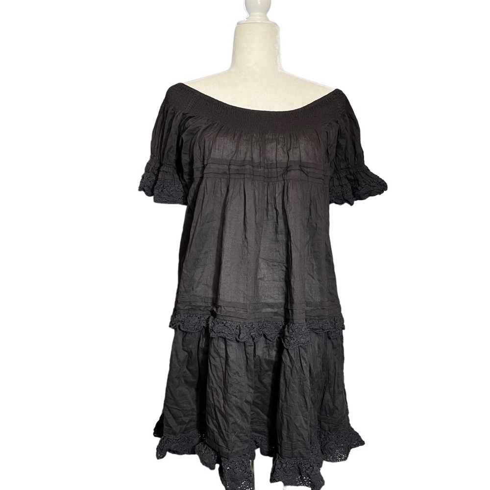 LoveShackFancy Black Cold Shoulder Mini Dress